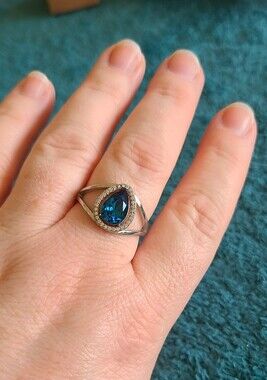 Pear-Shaped Blue Sapphire Teardrop Ring with Halo Accent